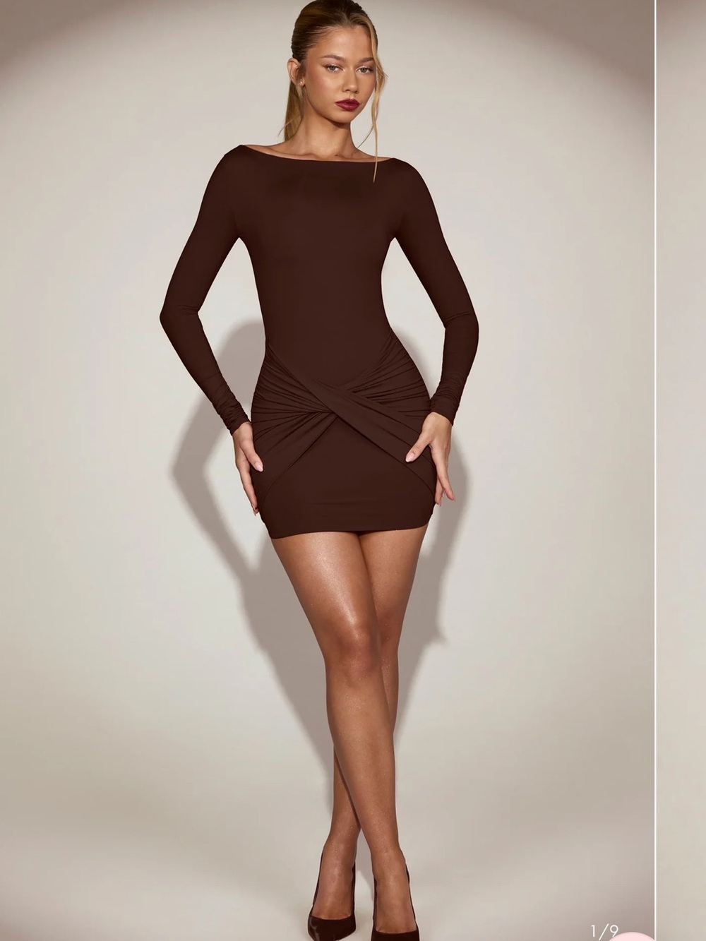 Oh Polly Chocolate Brown Long-Sleeve Bodycon Dress